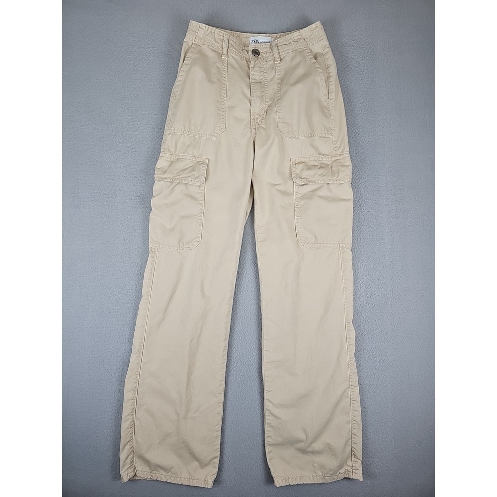 Zara Cargo Pants‎ Women's Size 0 24x30 Cream Tan Cotton Mid Rise